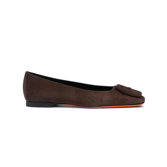 Santoni Dark Brown Suede Ballet Flat Women Flats Shoes