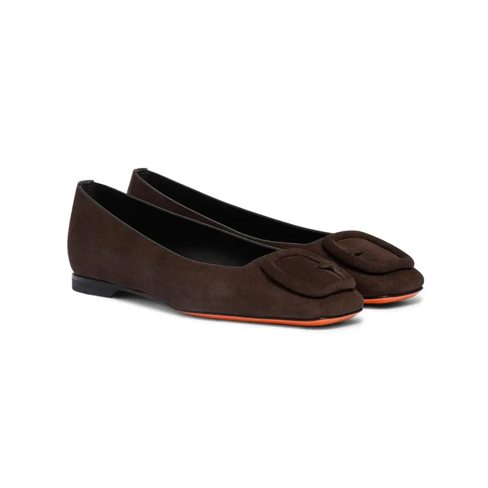 Santoni Dark Brown Suede Ballet Flat Women Flats Shoes