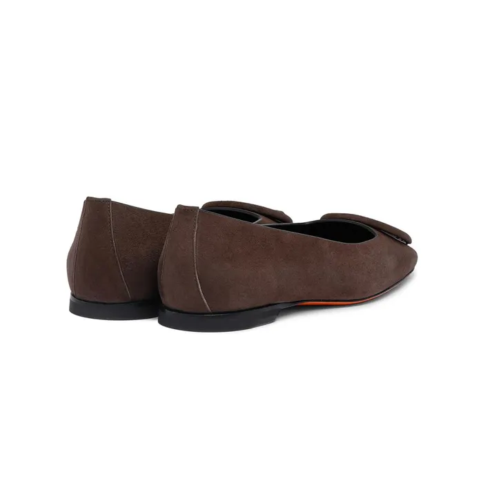 Santoni Dark Brown Suede Ballet Flat Women Flats Shoes