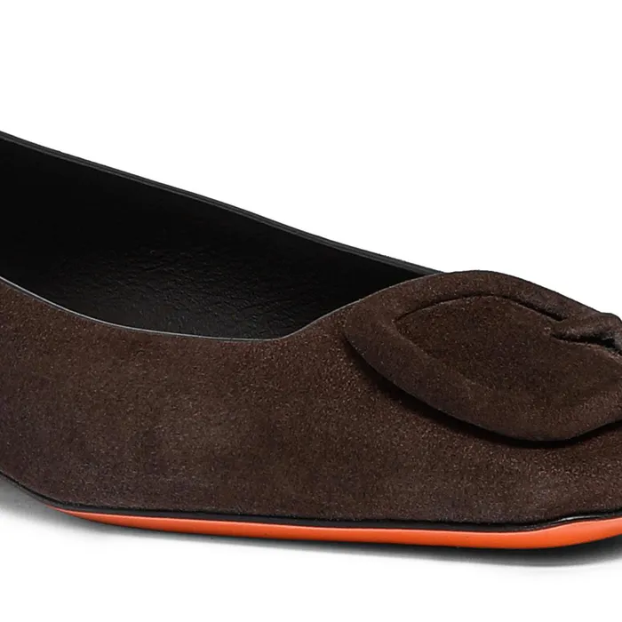 Santoni Dark Brown Suede Ballet Flat Women Flats Shoes