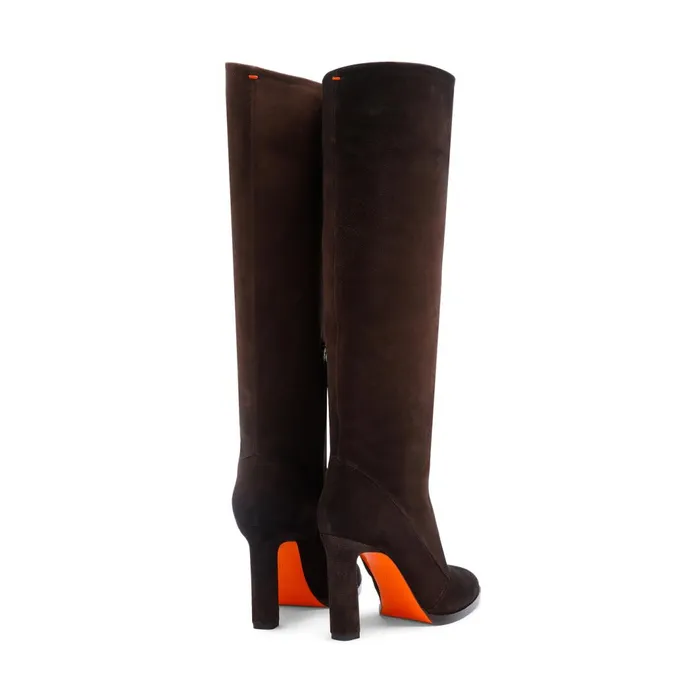 Santoni Dark Brown Suede HighHeel Boot Women Boots and Ankle Boots