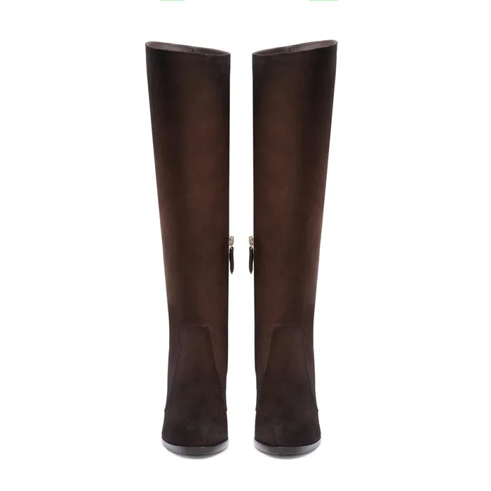 Santoni Dark Brown Suede HighHeel Boot Women Boots and Ankle Boots