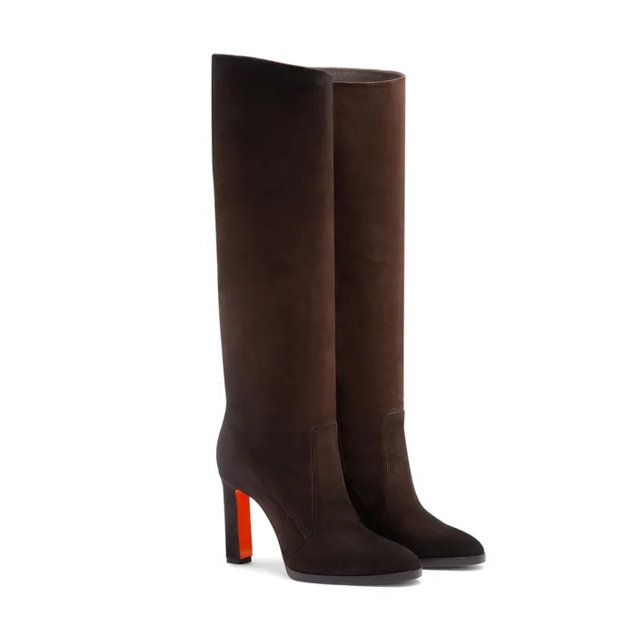 Santoni Dark Brown Suede HighHeel Boot Women Boots and Ankle Boots