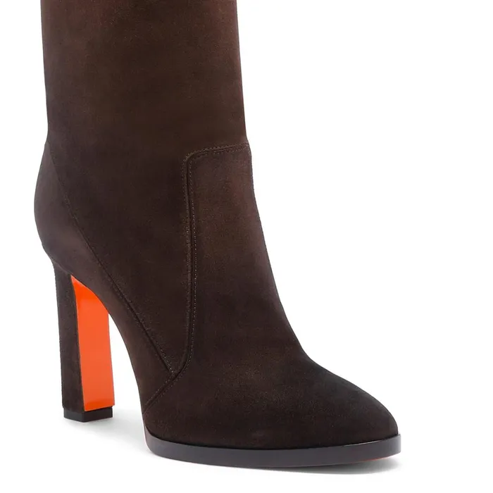 Santoni Dark Brown Suede HighHeel Boot Women Boots and Ankle Boots