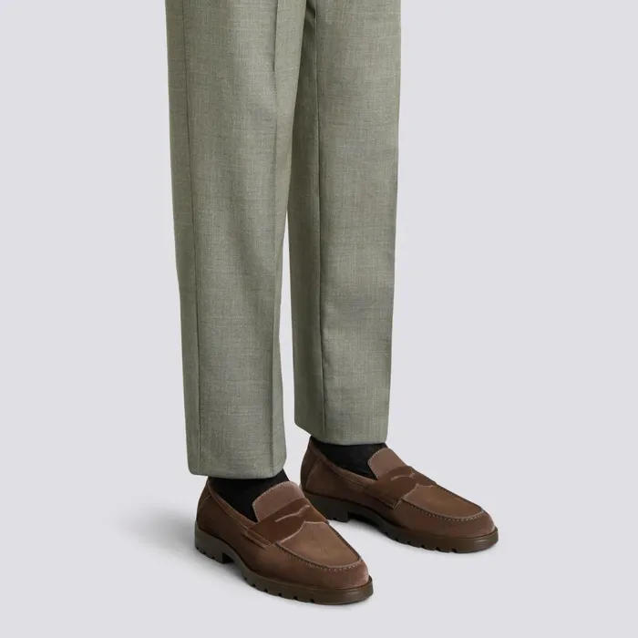 Santoni Dark Brown Suede Penny Loafer Men Loafers