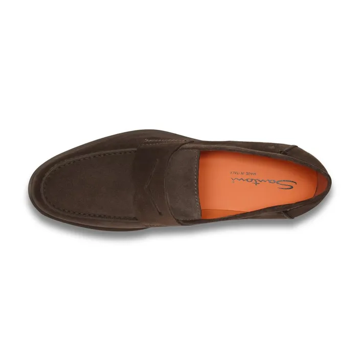 Santoni Dark Brown Suede Penny Loafer Men Loafers