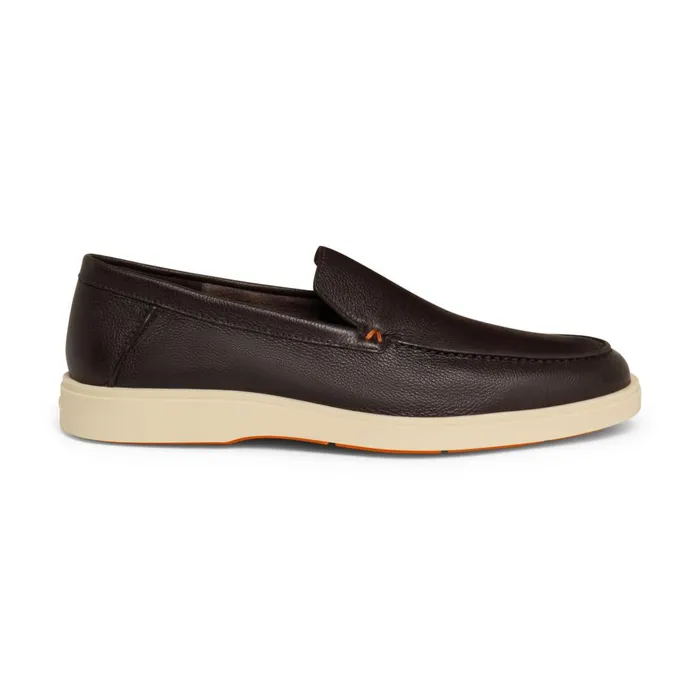 Santoni Dark Brown Tumbled Leather Loafer Men Loafers