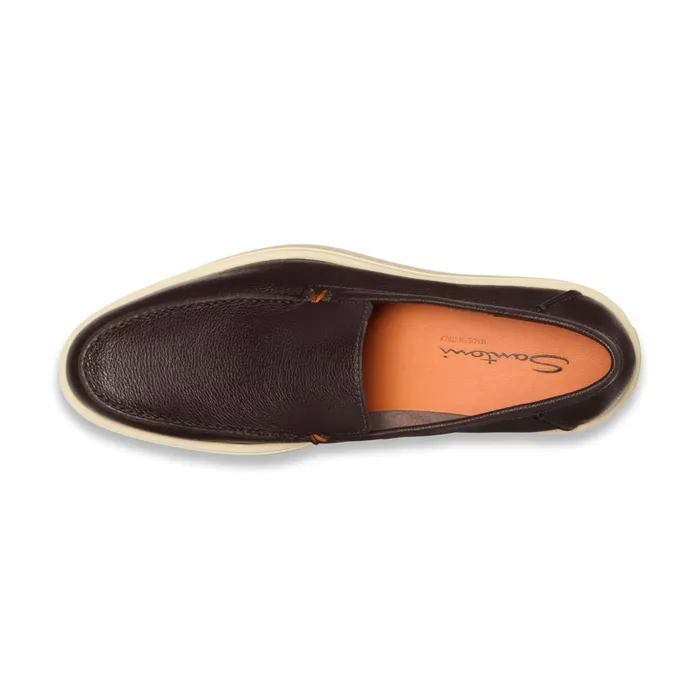 Santoni Dark Brown Tumbled Leather Loafer Men Loafers