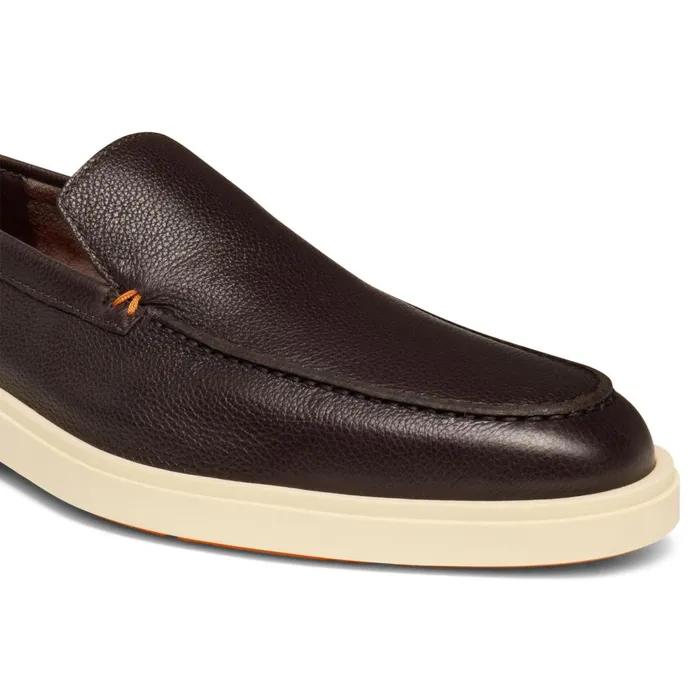 Santoni Dark Brown Tumbled Leather Loafer Men Loafers