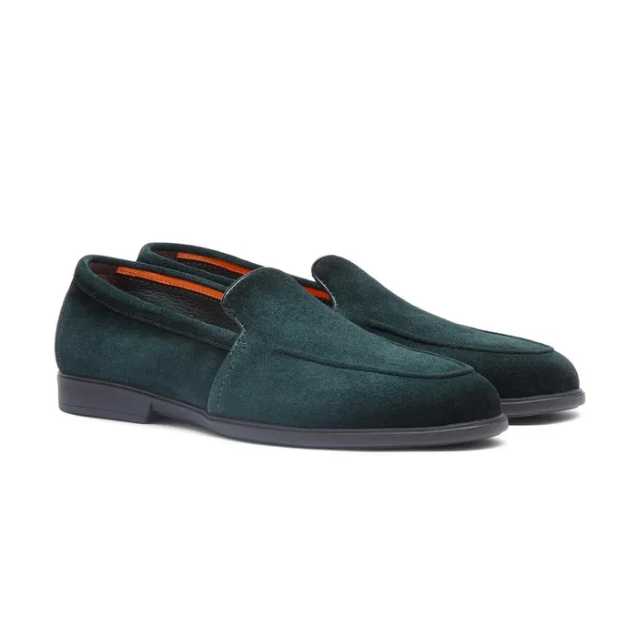 Santoni Dark Green Suede Loafer Men Loafers