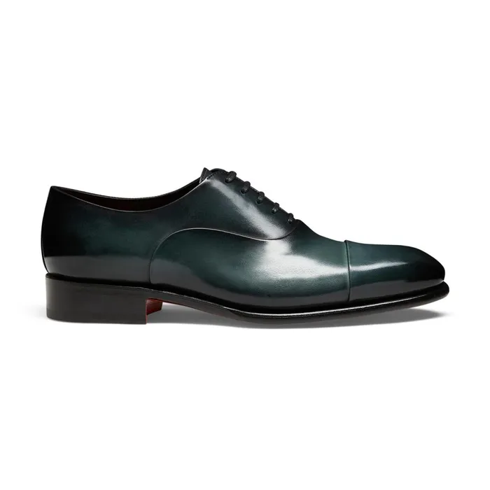 Santoni Green Leather Oxford Shoe Men LaceUps