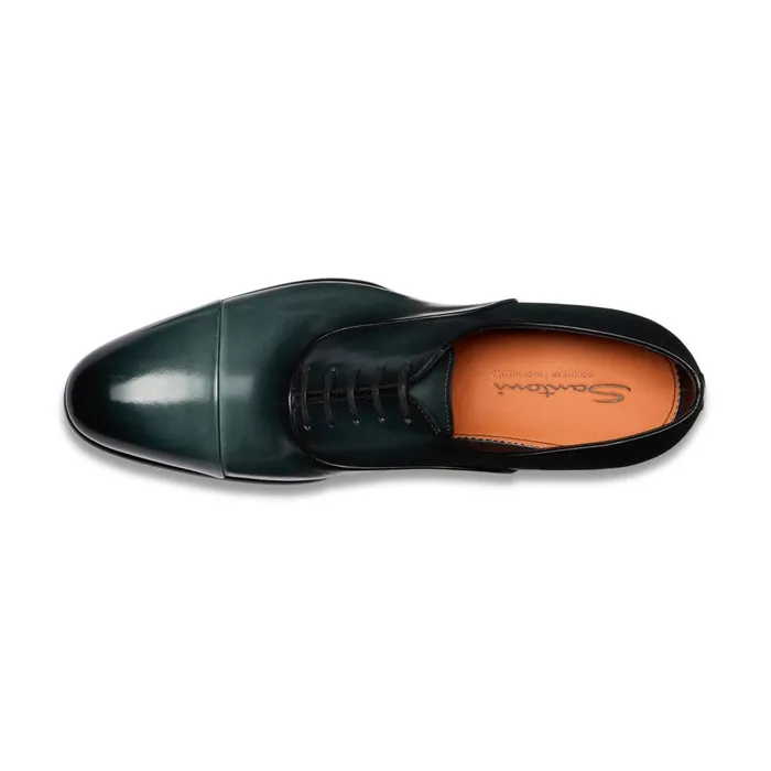 Santoni Green Leather Oxford Shoe Men LaceUps