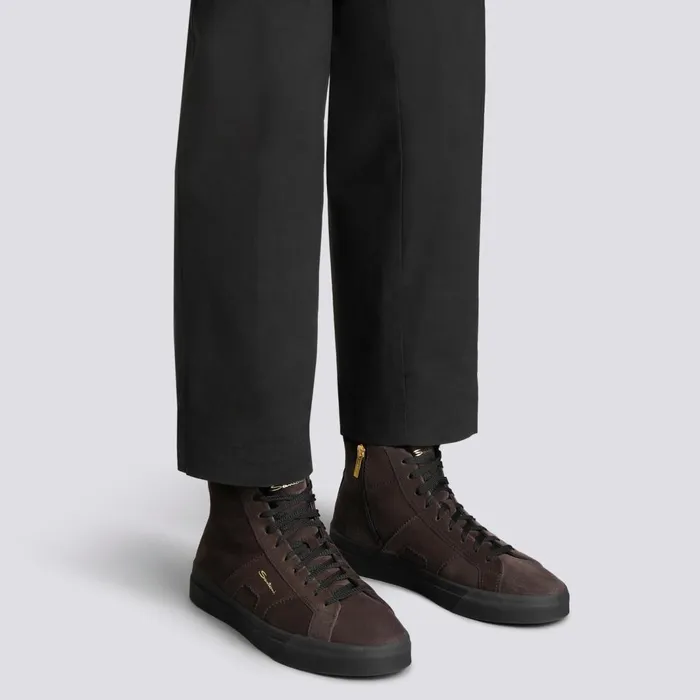 Santoni Grey Suede High Top Double Buckle Sneaker With Fur Men Sneakers