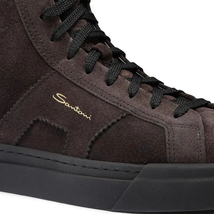 Santoni Grey Suede High Top Double Buckle Sneaker With Fur Men Sneakers