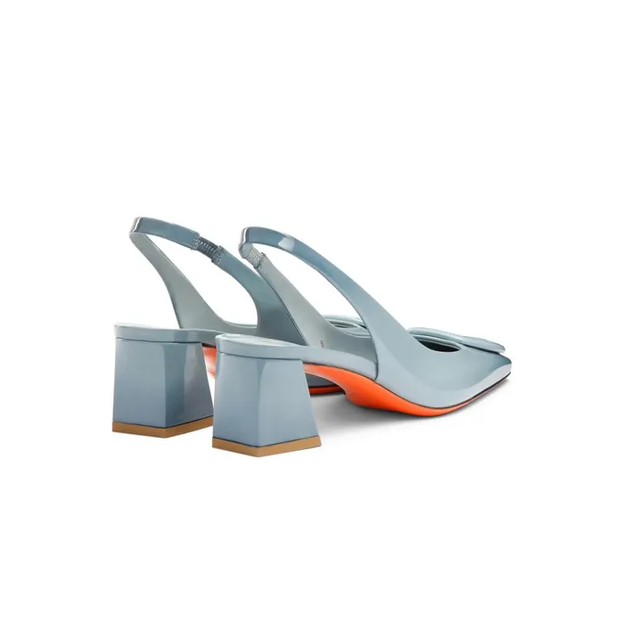 Santoni Light Blue Patent Leather MidHeel Slingback Women Pumps and Heels