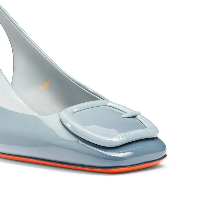 Santoni Light Blue Patent Leather MidHeel Slingback Women Pumps and Heels