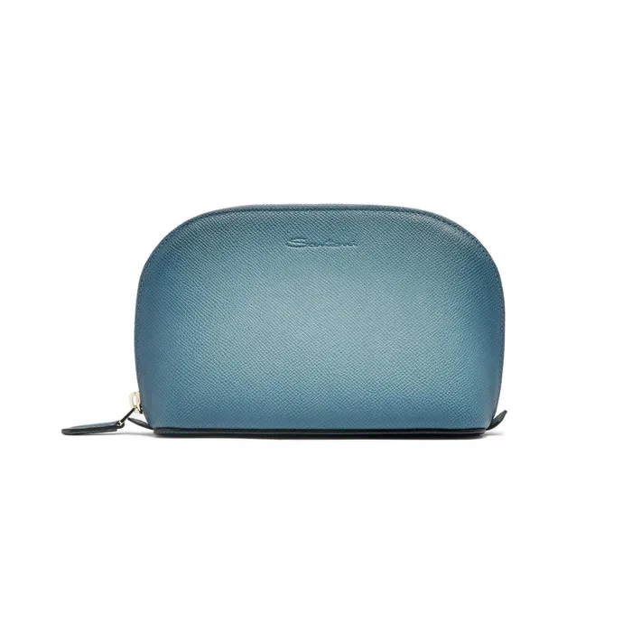 Santoni Light Blue Saffiano Leather Pouch MenWomen Small Leather Goods