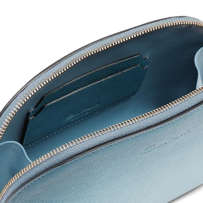 Santoni Light Blue Saffiano Leather Pouch MenWomen Small Leather Goods