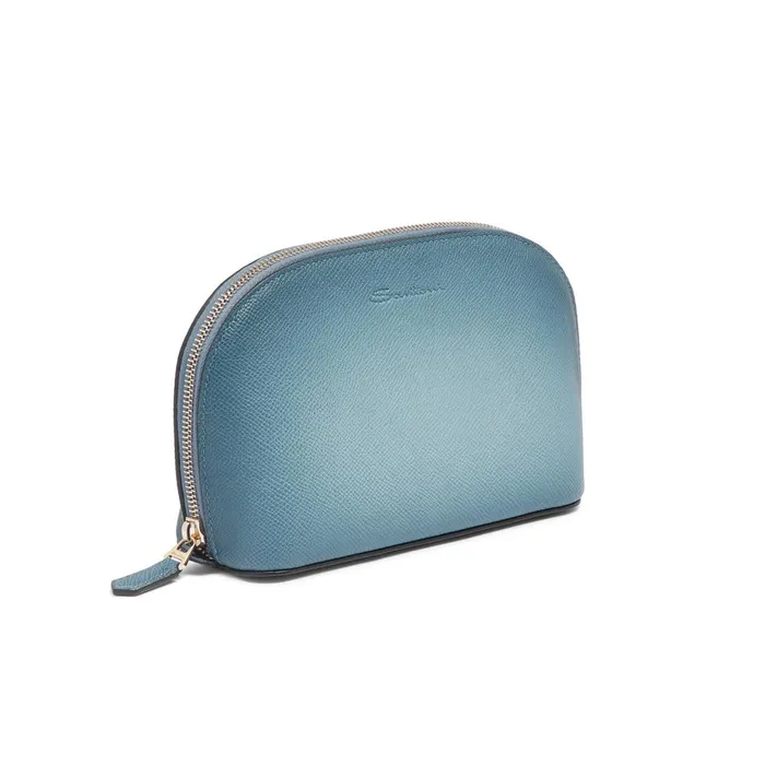 Santoni Light Blue Saffiano Leather Pouch MenWomen Small Leather Goods