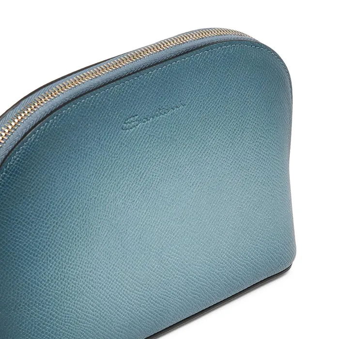 Santoni Light Blue Saffiano Leather Pouch MenWomen Small Leather Goods