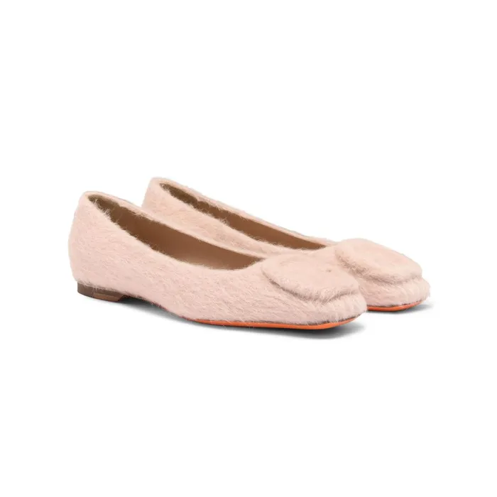 Santoni Pink Wool Ballet Flat Women Flats Shoes