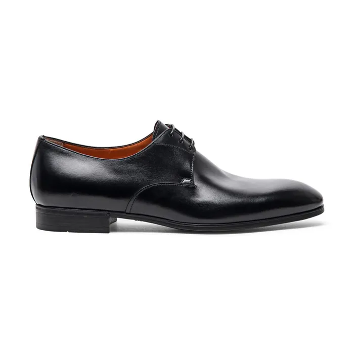 Santoni Polished Black Leather Derby Shoe Men LaceUps