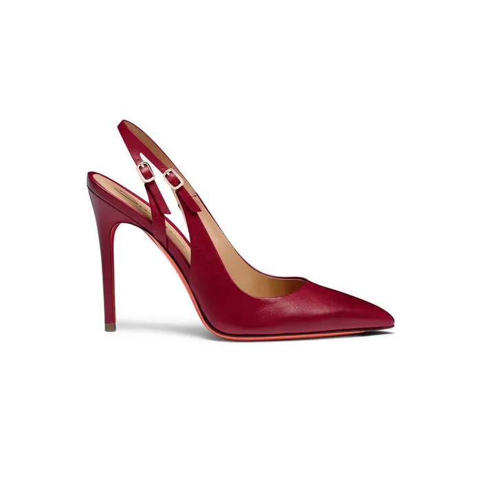 Santoni Red Leather HighHeel Slingback Women Pumps and Heels