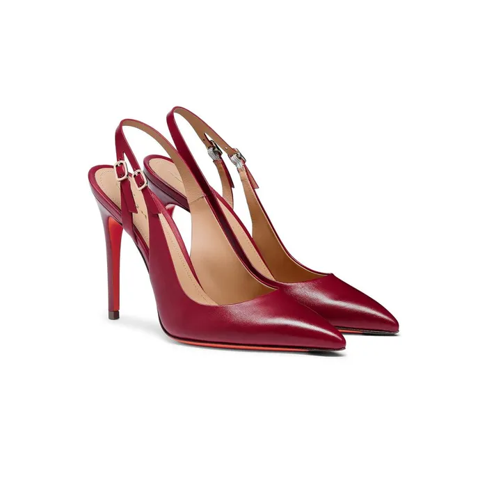 Santoni Red Leather HighHeel Slingback Women Pumps and Heels