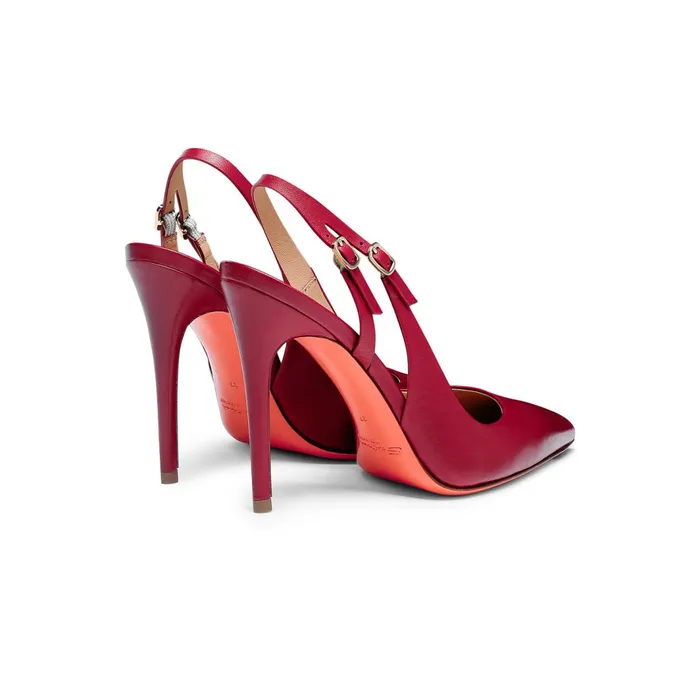 Santoni Red Leather HighHeel Slingback Women Pumps and Heels