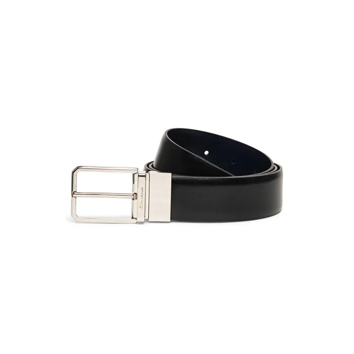 Santoni Reversible And Adjustable Black And Blue Leather Belt Men Belts