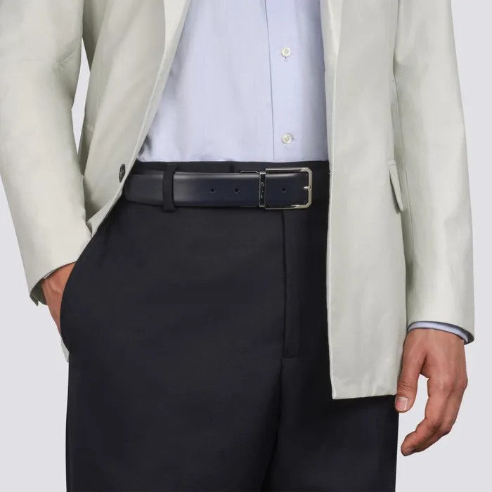 Santoni Reversible And Adjustable Black And Blue Leather Belt Men Belts
