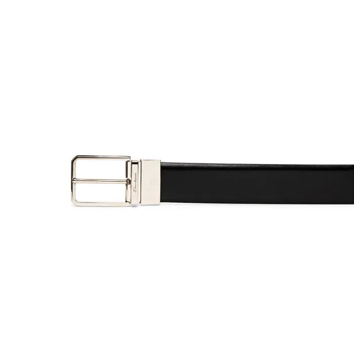 Santoni Reversible And Adjustable Black And Blue Leather Belt Men Belts