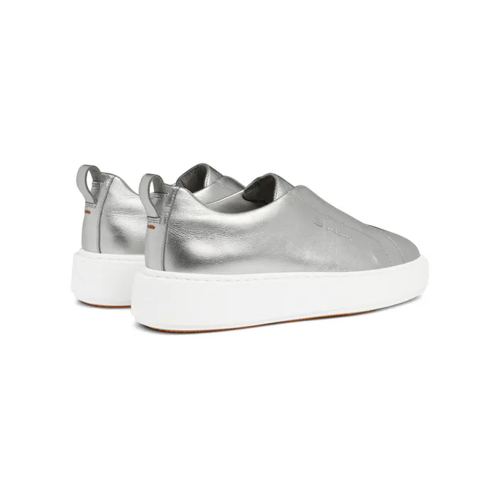 Santoni Silver Laminated Leather SlipOn Sneaker Women Sneakers