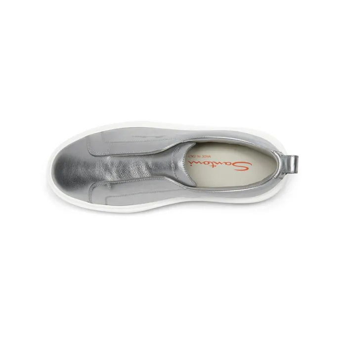 Santoni Silver Laminated Leather SlipOn Sneaker Women Sneakers