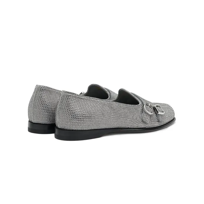 Santoni Silver Strass Andrea DoubleBuckle Loafer Women Loafers