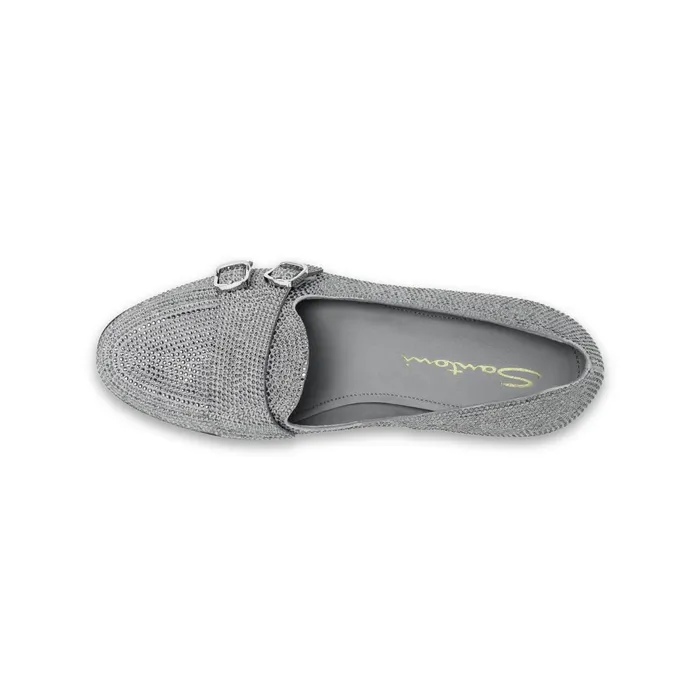 Santoni Silver Strass Andrea DoubleBuckle Loafer Women Loafers