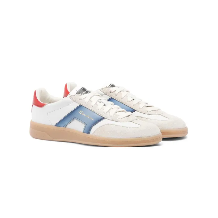 Santoni White Blue And Red Leather And Suede Dbs Oly Sneaker Women Sneakers