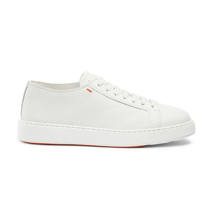 Santoni White Tumbled Leather Sneaker Men Sneakers