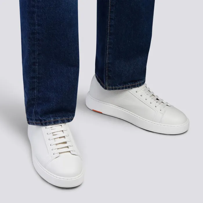 Santoni White Tumbled Leather Sneaker Men Sneakers