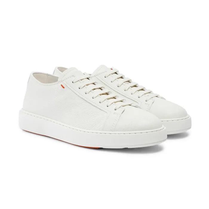 Santoni White Tumbled Leather Sneaker Men Sneakers