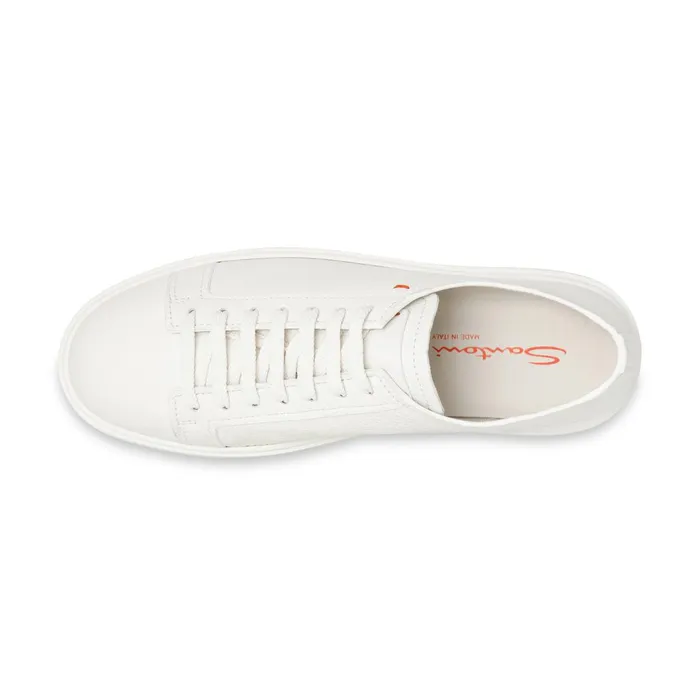 Santoni White Tumbled Leather Sneaker Men Sneakers