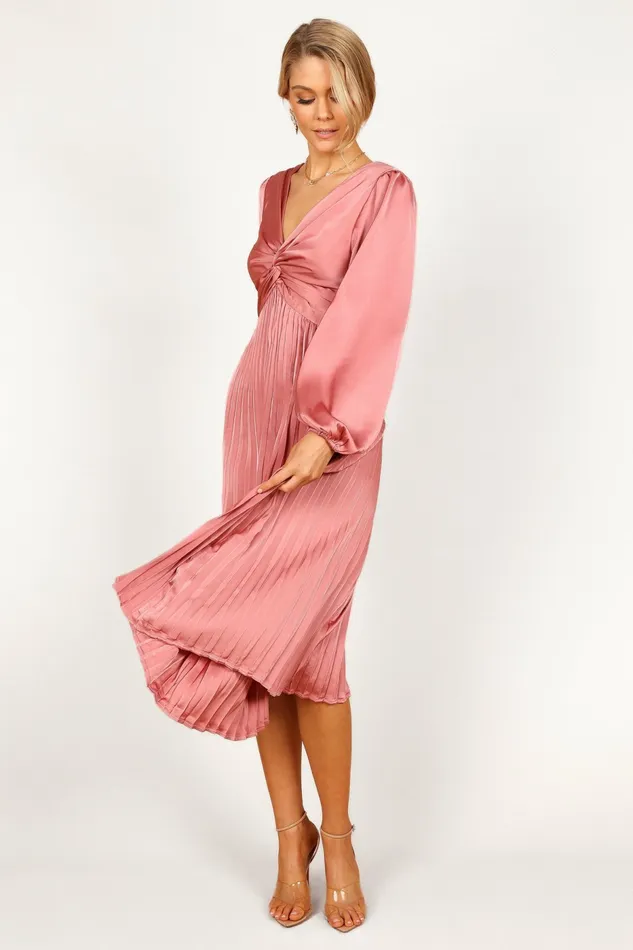 Satin Dresses Petal and Pup Women Noelle Twist Front Pleated Midi Dress Blush