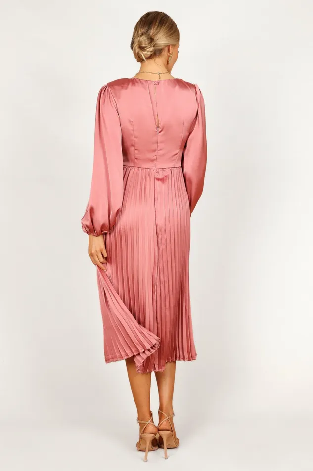 Satin Dresses Petal and Pup Women Noelle Twist Front Pleated Midi Dress Blush