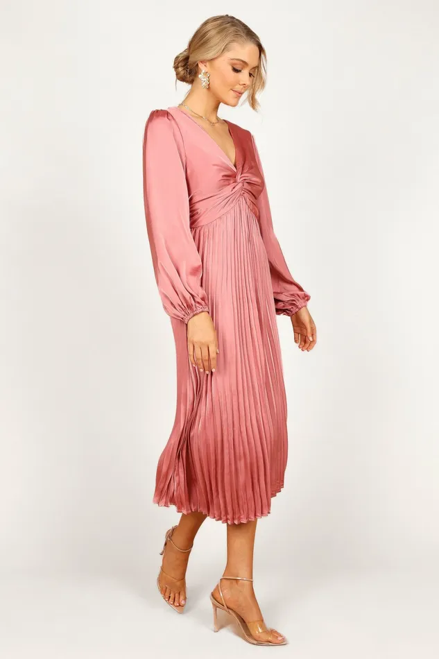 Satin Dresses Petal and Pup Women Noelle Twist Front Pleated Midi Dress Blush