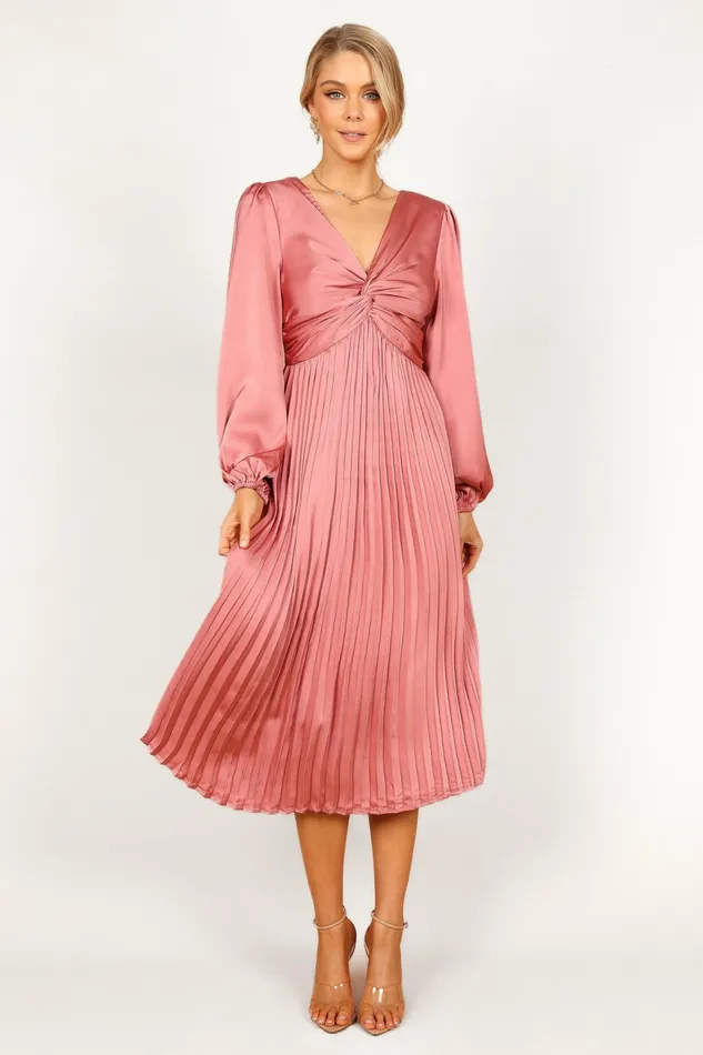 Satin Dresses Petal and Pup Women Noelle Twist Front Pleated Midi Dress Blush