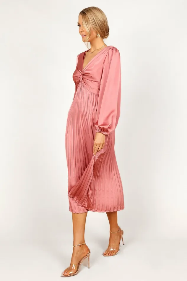 Satin Dresses Petal and Pup Women Noelle Twist Front Pleated Midi Dress Blush