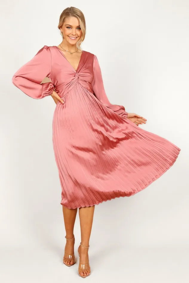 Satin Dresses Petal and Pup Women Noelle Twist Front Pleated Midi Dress Blush