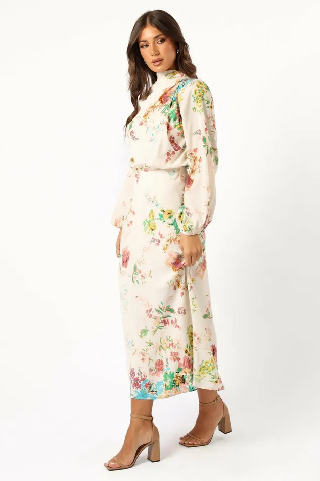 Satin Dresses Women Petal and Pup Sophia Long Sleeve Dress White Floral