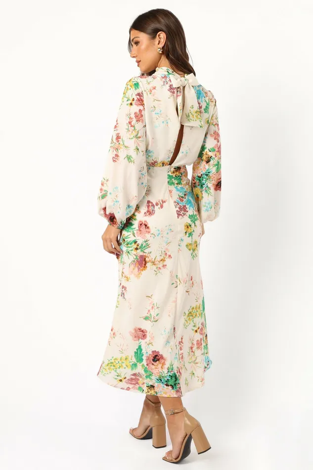 Satin Dresses Women Petal and Pup Sophia Long Sleeve Dress White Floral