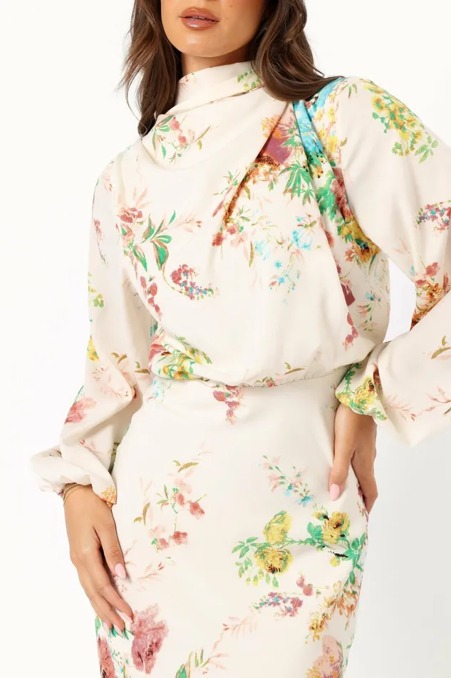 Satin Dresses Women Petal and Pup Sophia Long Sleeve Dress White Floral